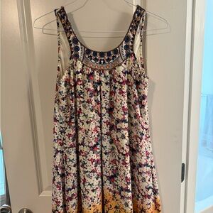 Floral Sleeveless Dress with Embroidered Neckline